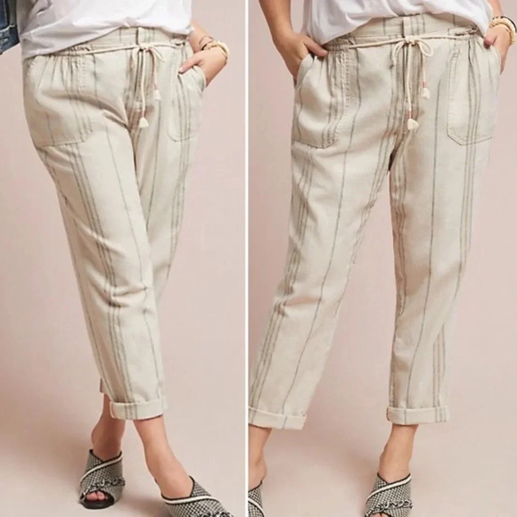 Anthropologie Seashore Striped Linen Tapered Pant Size Small - Picture 1 of 11